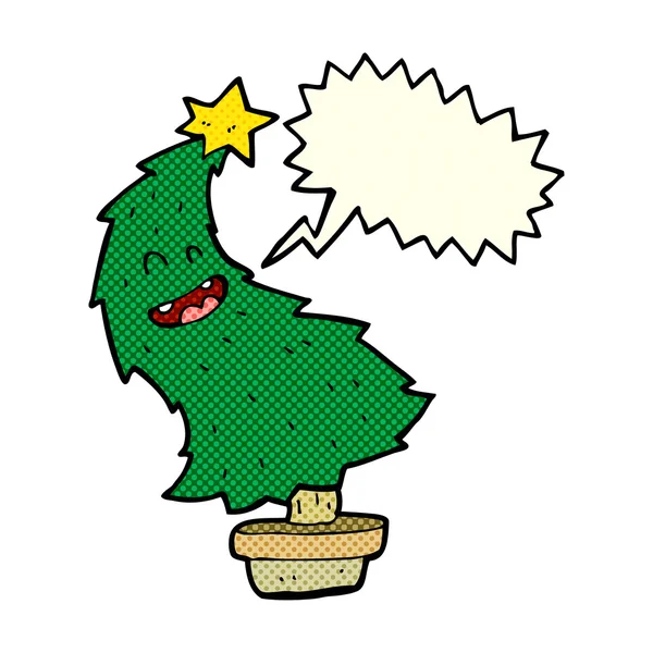 Árbol de Navidad de baile de dibujos animados con burbuja del habla — Vector de stock