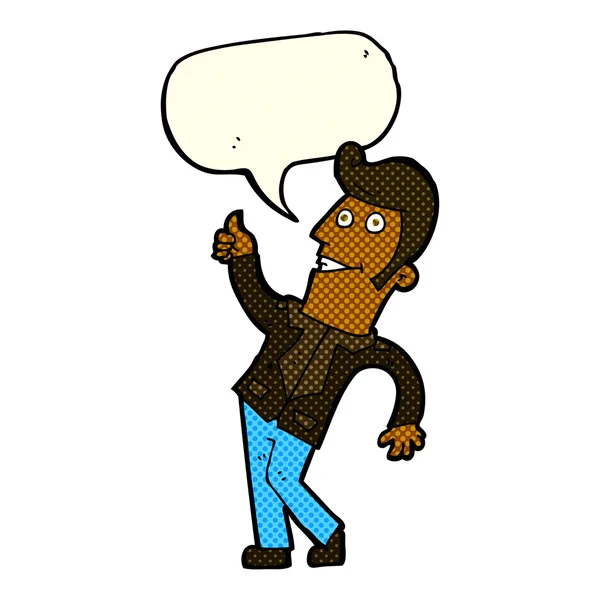 Cartoon man giving thumbs up sign with speech bubble — Stock Vector