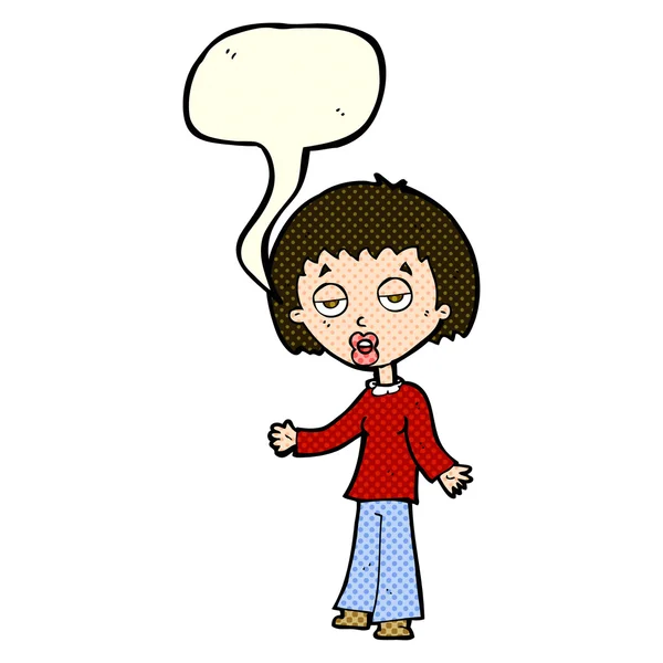 Cartoon tired woman with speech bubble — Stock Vector