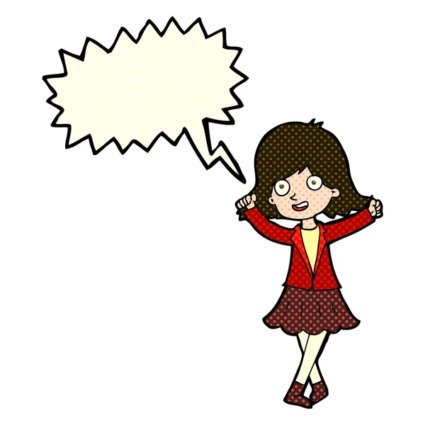 Cartone animato ragazza felice con la bolla discorso — Vettoriale Stock