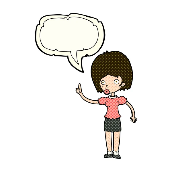 Mujer de dibujos animados con idea con burbuja de habla — Vector de stock