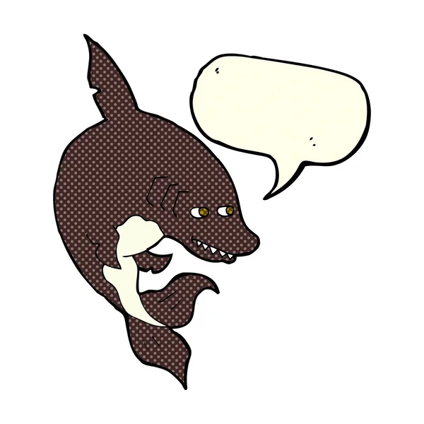 Drôle de requin dessin animé avec bulle de parole — Image vectorielle