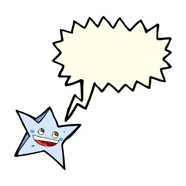 Cartone animato personaggio stella felice con la bolla discorso — Vettoriale Stock