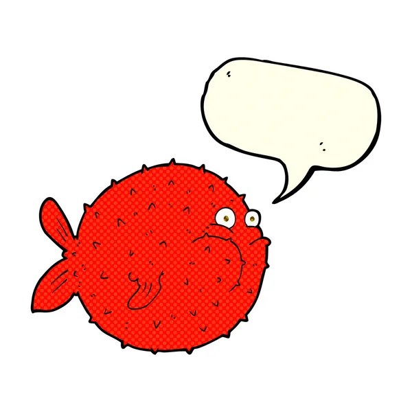 Cartoon puffer fish with speech bubble — Stock Vector