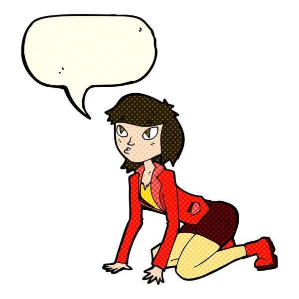 Cartoon-Frau auf Händen und Knien mit Sprechblase — Stockvektor