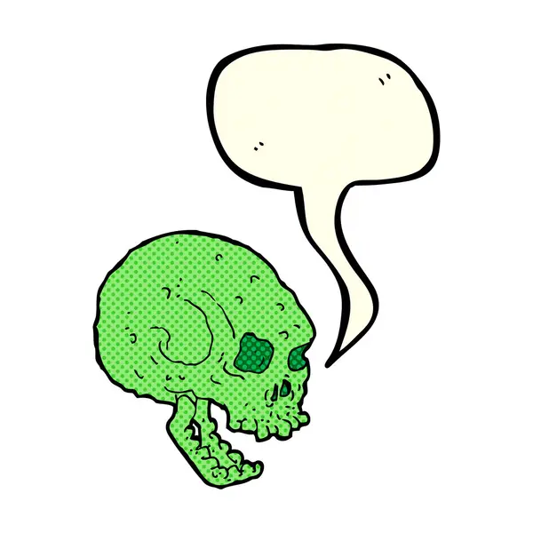 Calavera espeluznante de dibujos animados con burbuja del habla — Vector de stock