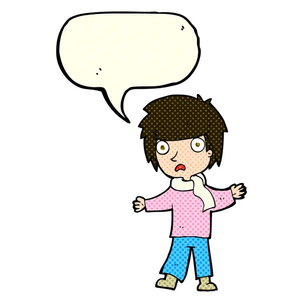 Καρτούν δυστυχισμένο αγόρι με φούσκα ομιλία — Διανυσματικό Αρχείο