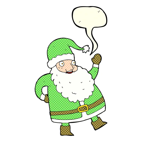 Funny waving santa claus cartoon with speech bubble — Stock Vector