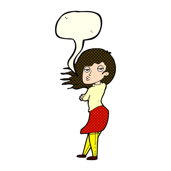 Karikatür kadını konuşma baloncuğuyla fotoğraf yapıyor. — Stok Vektör