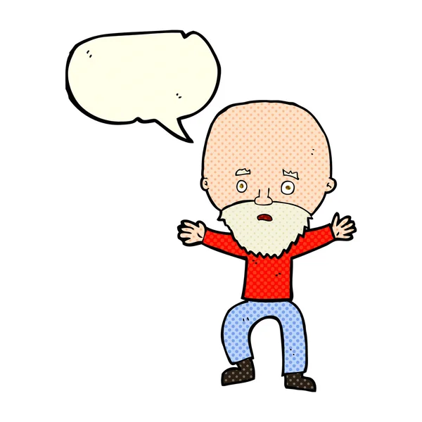 Cartoon versetzt alten Mann mit Sprechblase in Panik — Stockvektor
