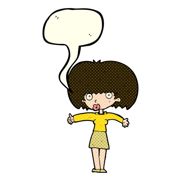 Femme dessin animé donnant pouces symbole avec bulle de parole — Image vectorielle