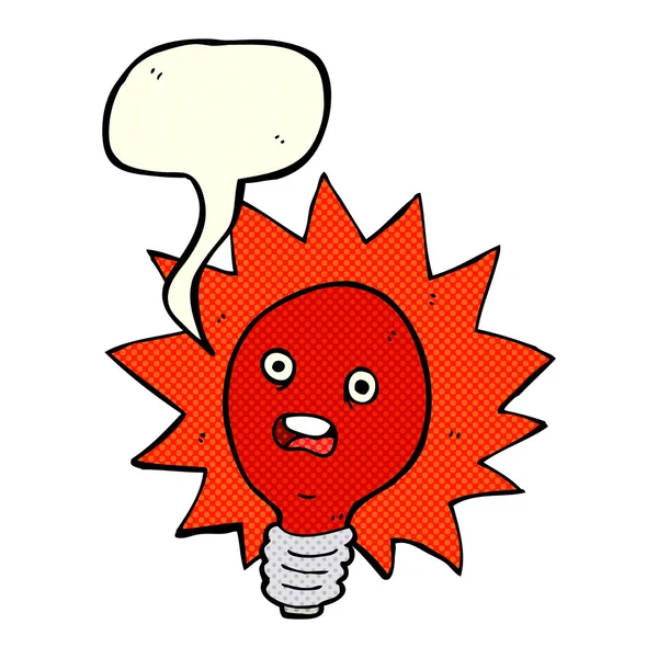 Cartoon red lightbulb with speech bubble — Stock Vector