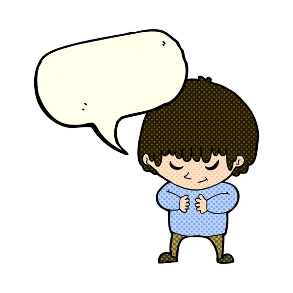 Cartoon shy boy with speech bubble — Stock Vector