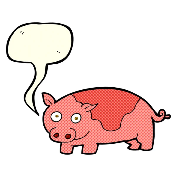 スピーチバブル付きの漫画豚 — ストックベクタ