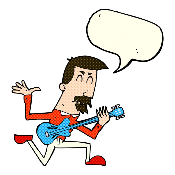Hombre de dibujos animados tocando la guitarra eléctrica con burbuja del habla — Archivo Imágenes Vectoriales