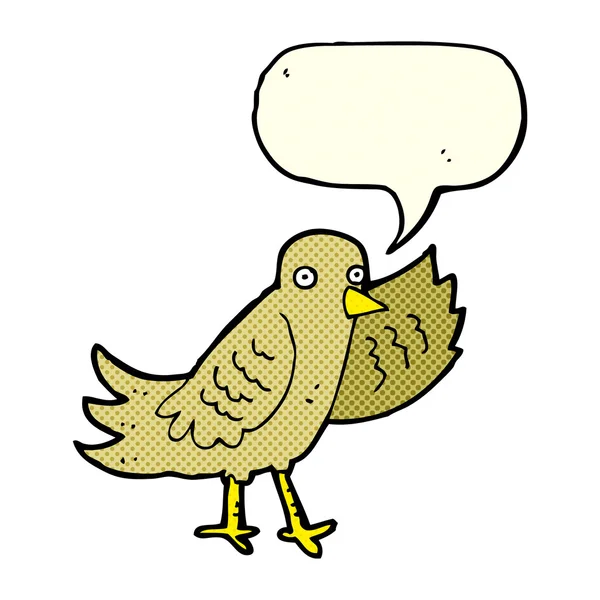 Dibujos animados ondeando pájaro con burbuja del habla — Archivo Imágenes Vectoriales
