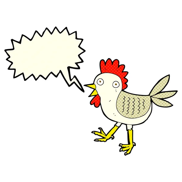 Funny cartoon chicken with speech bubble — Stock Vector