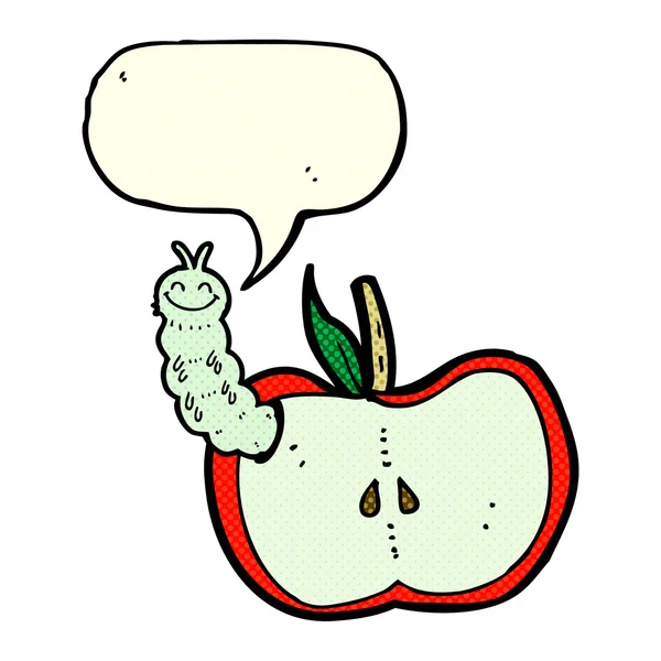 Cartoon apple with bug with speech bubble — Stock Vector