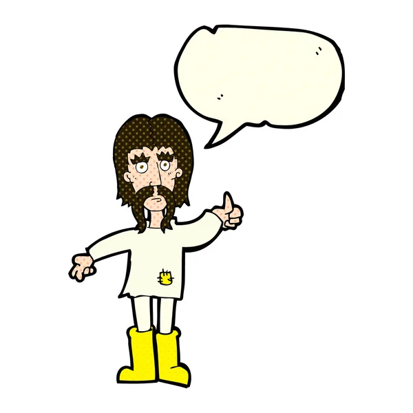 Dibujos animados hippie hombre dando pulgares hacia arriba símbolo con el habla burbuja — Archivo Imágenes Vectoriales