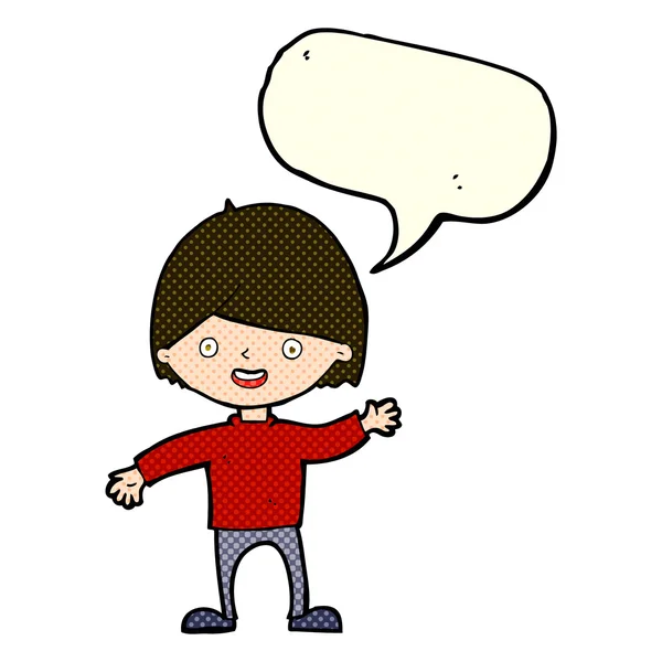 Dibujos animados ondeando chico con burbuja del habla — Vector de stock