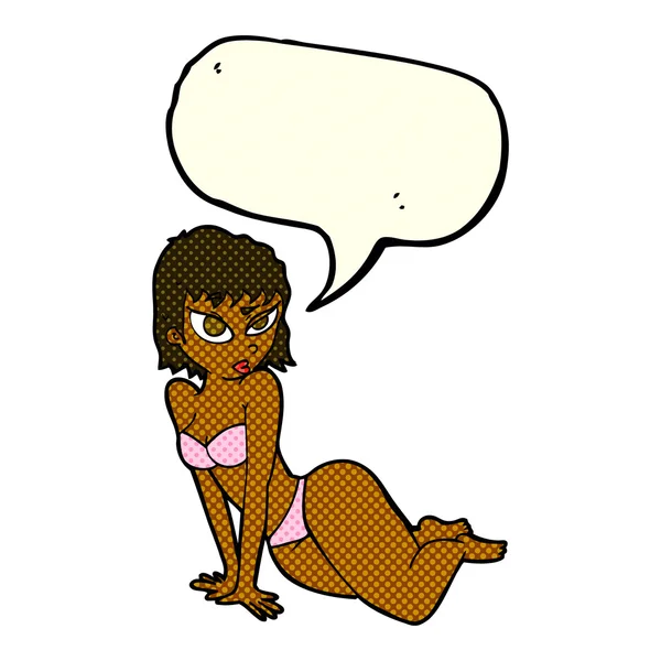 Cartoon sexy Frau in Unterwäsche mit Sprechblase — Stockvektor