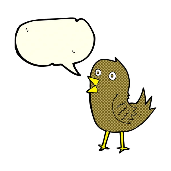 Dibujos animados tweeting pájaro con burbuja del habla — Vector de stock