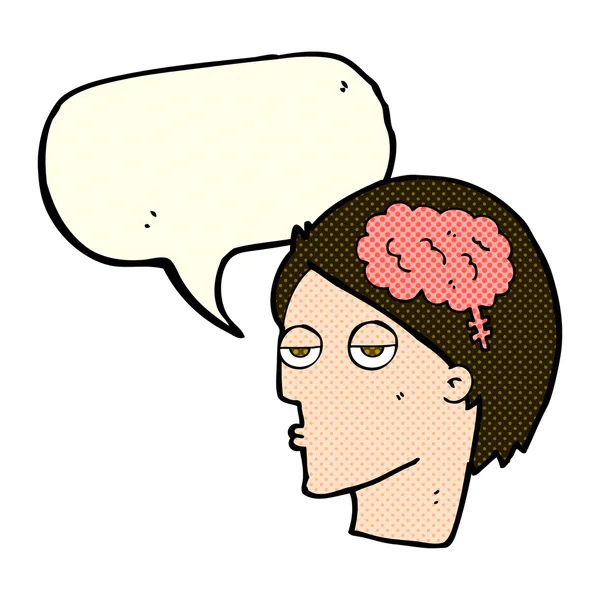 Мультяшна голова з символом мозку з бульбашкою мовлення — стоковий вектор