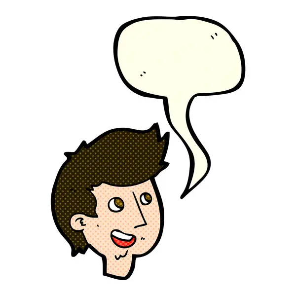Καρτούν χαρούμενο πρόσωπο αγόρι με φούσκα ομιλία — Διανυσματικό Αρχείο