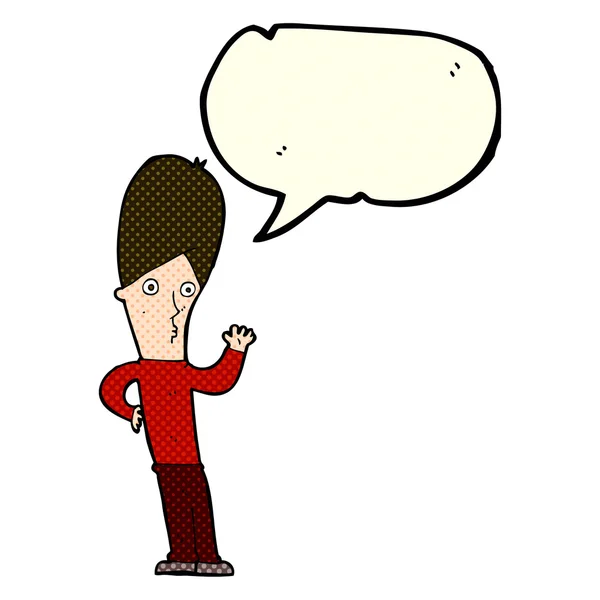 Hombre de dibujos animados ondeando con la burbuja del habla — Vector de stock