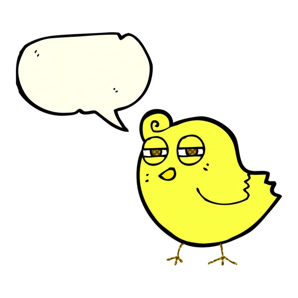 Divertido pájaro de dibujos animados con burbuja del habla — Vector de stock