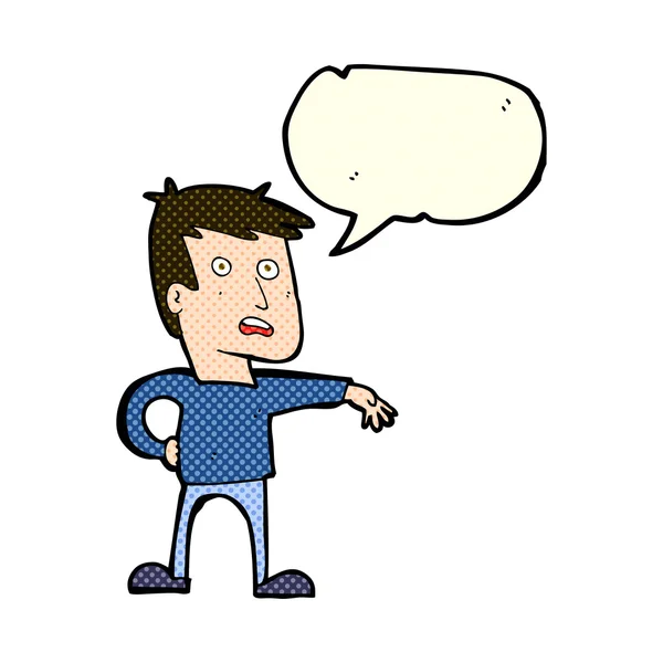 Hombre de dibujos animados haciendo gesto de campamento con la burbuja del habla — Vector de stock