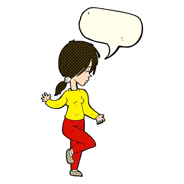 Cartoon menina dançando com bolha de fala — Vetor de Stock