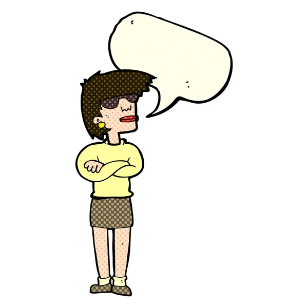 Karikatür rahatsız kadınla konuşma balonu — Stok Vektör