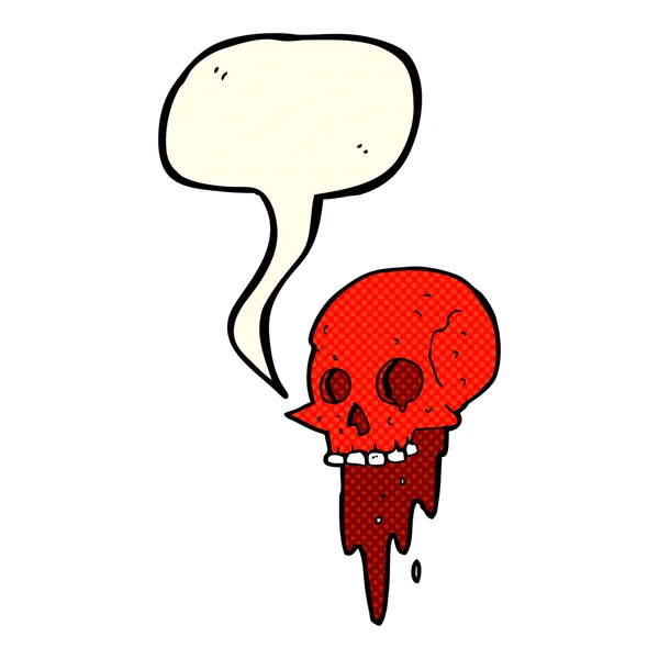 Crânio bruto halloween desenhos animados com bolha de fala — Vetor de Stock