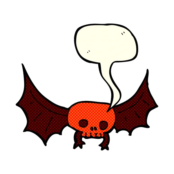 Desenho animado morcego assustador crânio com bolha de fala —  Vetores de Stock