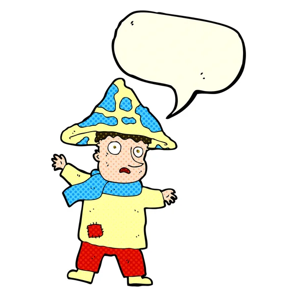Cartoon magical mushroom man with speech bubble — Stock Vector