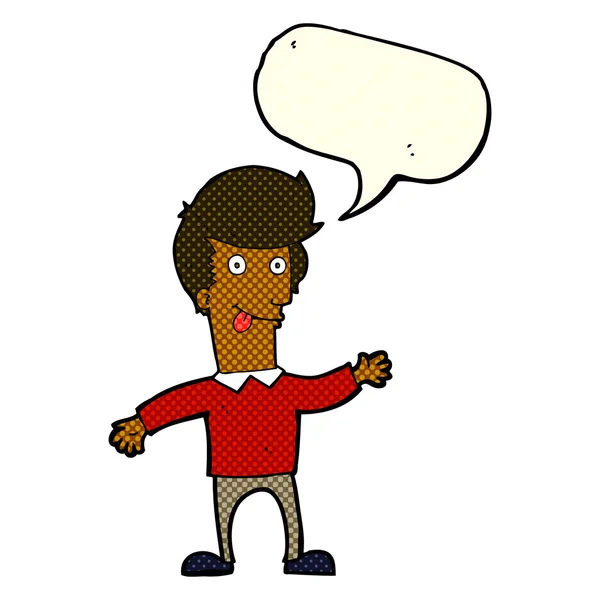 Homem dos desenhos animados saindo da língua com bolha de fala —  Vetores de Stock