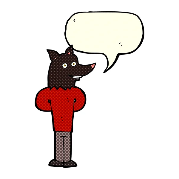 Κινουμένων σχεδίων λύκος άνθρωπος με φούσκα ομιλία — Διανυσματικό Αρχείο