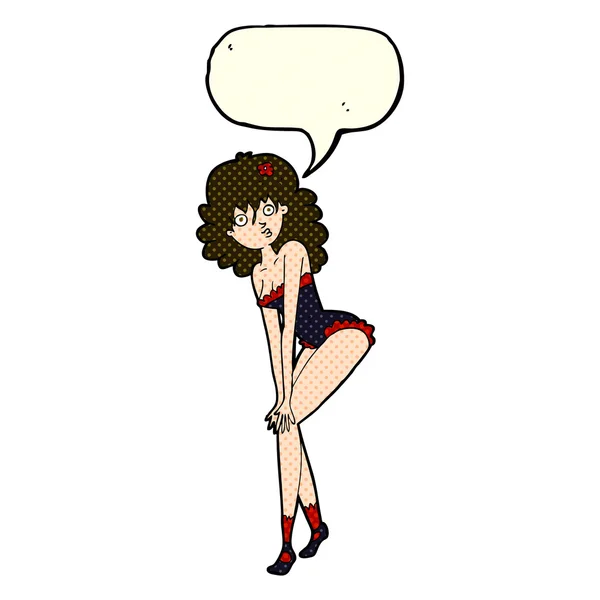 Cartoon vrouw in lingerie met spraak zeepbel — Stockvector