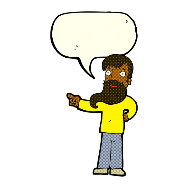 Cartoon man met baard wijzend met spraakbel — Stockvector