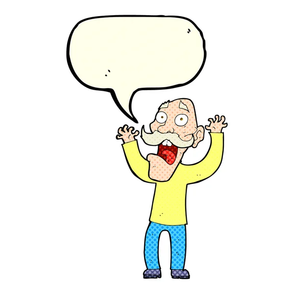 Desenho animado velho homem recebendo um susto com fala bolha — Vetor de Stock