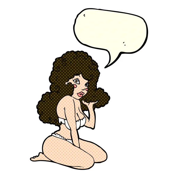 Cartoon pin up meisje met spraakbel — Stockvector