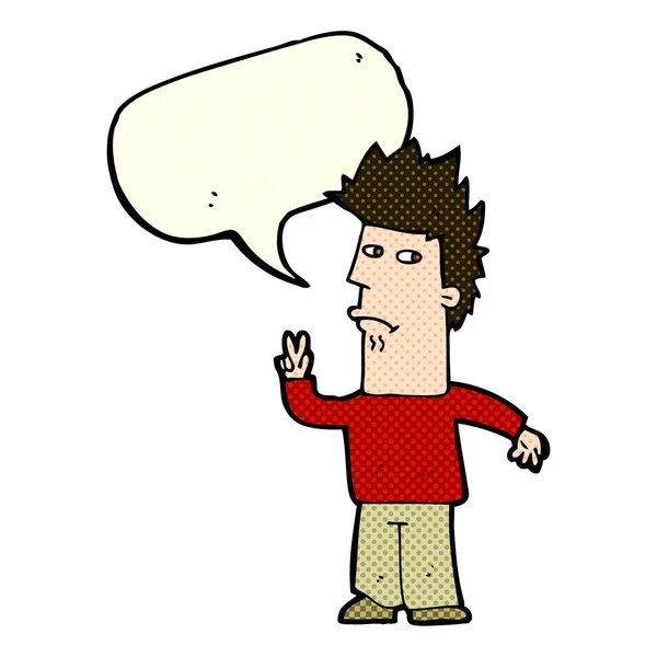 Cartoon homem dando sinal de paz com bolha de fala — Vetor de Stock