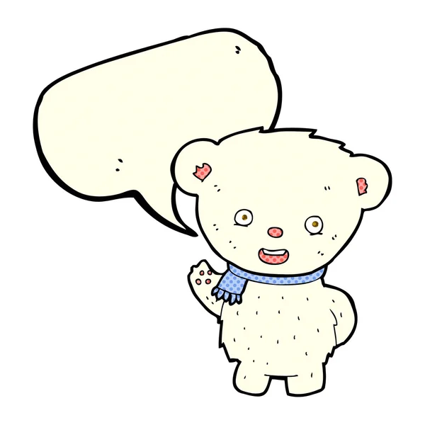 Kreslený lední medvěd mává s balónem — Stockový vektor