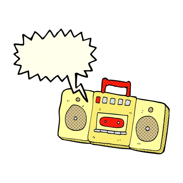 Cartoon radio cassette player with speech bubble — Stock Vector