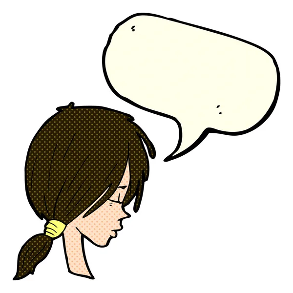 Menina dos desenhos animados olhando pensativo com bolha de fala —  Vetores de Stock