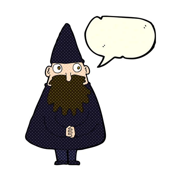 Cartoon wizard with speech bubble — Stock Vector