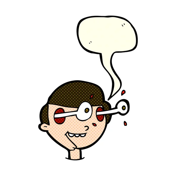 Γελοιογραφία ενθουσιασμένος αγόρι πρόσωπο με το συννεφάκι λόγου — Διανυσματικό Αρχείο