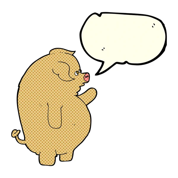 Cartoon fat pig with speech bubble — Stock Vector