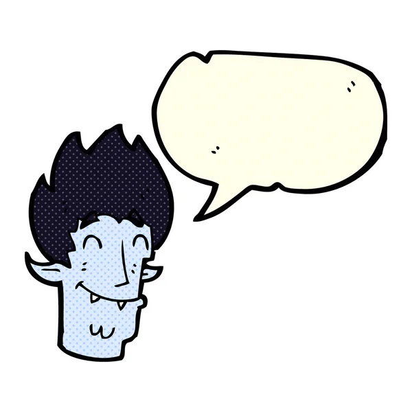 Cartoon gelukkig vampier hoofd met spraak zeepbel — Stockvector